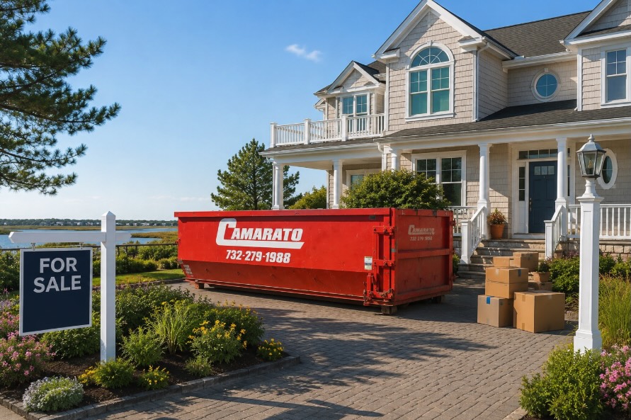 Roll-off dumpster outside a Jersey Shore home preparing for sale